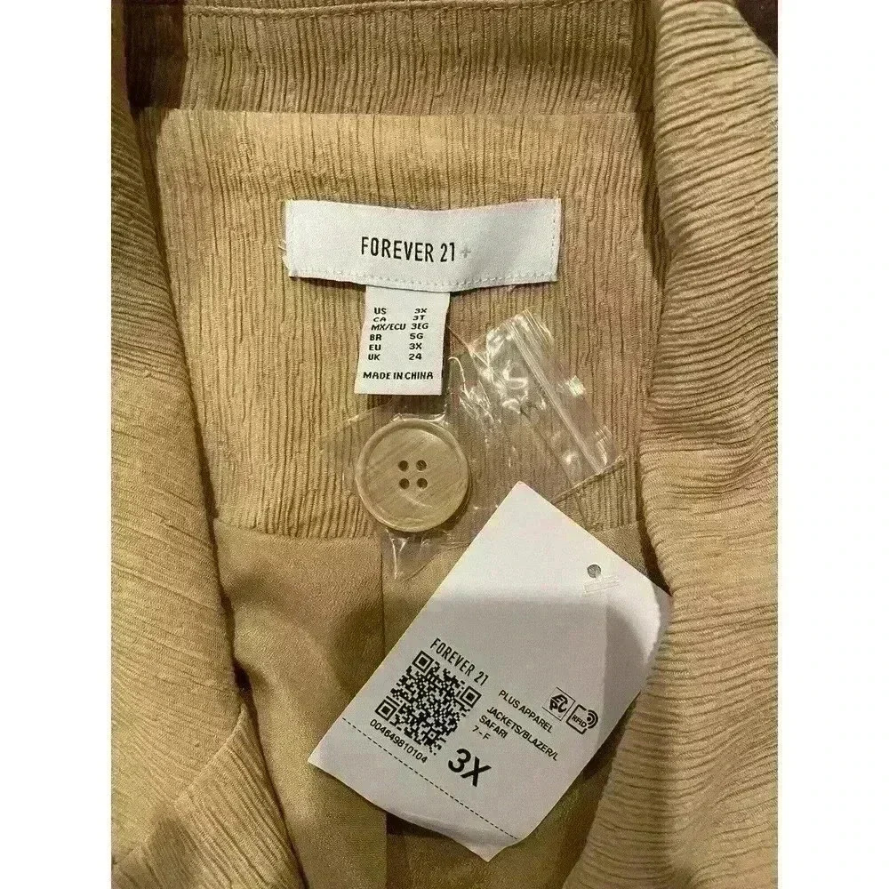 Forever 21 Plus Women Blazer Sz 3X Gold Tan Jacket Long Coat 3xl NWT Premium - Picture 3 of 5